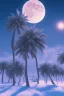 Placeholder: 1980's aesthetic vaporwave palm trees with lighting with moon in the winter snow