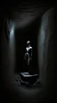 Placeholder: sculpture of a figure in semi-darkness, on the scree cone of an underground room dimly lit by daylight coming from a well located forty meters above.