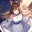 Placeholder: Clear focus, High resolution, Long fluffy brown hair, blue eyes, wearing a white skirt, detailed outfit, wearing a jacket oversized off shoulder, rough line, hair above ears, dog ears, off shoulder white shirt, chopped bangs, parted hair, medium locks straight