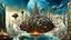 Placeholder: a stunningly weird image of a futuristic metropolis using Salvador Dali's paranoiac-critical method, where buildings and structures appear to melt into the skyline cityscape is filled with floating medusas and mad, twisted metal shapes that interact with the buildings and each other, forming a surreal tableau of a dreamlike reality. neu-steampunk vibe, essence of the scene in a cinematic manner, with dramatic shadows that enhance the distorted perspectives and bizarre mood