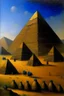 Placeholder: Pyramids with scarabs on them painted George Seurat