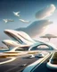 Placeholder: Aeropuerto futurista pistas aviones arquitectura estilo Zaha Hadid color blanco crema 8k gente parqueaderos