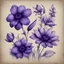 Placeholder: Hyper Realistic sketches of Grungy multicolor-Purple-&-Navy-blue flowers on a light-blue-vintage-paper