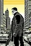 Placeholder: punisher sku;; CITY WALKING IN THE STREET AWAY FROM THE CAMERA the style of Hiroshi Nagai