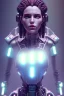 Placeholder: cyberpunk, head, robot, portrai, alone, high key lighting, volumetric light high details with white stripes and blue eye, smiling with plump pink lips, unreal engine petit prince belle fine, profil de trois quart, cristalline