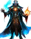 Placeholder: A 25 years boy persian in matte black robes with flaming eyes with grin with flaming light blue pupils stands atop a squire Two infinity gauntlets contain six infinity stones, one of which is made with nano In the hands of a powerful man walking While standing on a majestic height from afar With two big wings