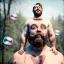 Placeholder: Ultra realistic circus scene. Classic Naked strongman, waist up view, old school tattoo, Wes Anderson style, happy, bubbles, butterflys, highly detailed, concept art, unreal engine 5, god rays, ray tracing, RTX, lumen lighting, ultra detail, volumetric lighting, 3d, finely drawn, high definition, high resolution.