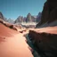 Placeholder: Photograph, a dark mass of terrain, giant museum space, powder, brook, dramatic colors, geological formation, architecture, minimalist, details of the terrain very accentuated, 8k, deep 3d field, sharp, brutalist, hasselblad h6d400c --ar 85:128 --v 6.0