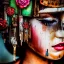 Placeholder: an abstract painting oil in canvas of rusted metal and flowers, Geisha portrait, rust, scaffolding, iron cladding, decay, mixed media, textured, anatomically correct, beautiful perfect face, sharp focus, highly detailed, BladeRunner movie poster, masterpiece, realistic, intricate detail, sci-fi fantasy style, volumetric lighting, particles, highly detailed ,cinamatic , deep colours, 8k, by Gustav Klimt