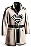 Placeholder: Men's Superman's Balenciaga Winter Trenchcoat elegant inspired by Superman's Big emblem design beige tones with dual color on a white background, product catalog photography, soft spot lighting, depth of field, 4k –ar 3:5 –q 2