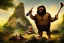 Placeholder: caveman holding a club, cave, cave bear, campfire, stone age, fine art, masterpiece, mellow, dawn, trending on artstation, fine detail, old,