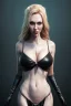 Placeholder: Brandi Love in black leather gown, evil, busty, cleavage, curvy, angry, happy, stern look. character design by cory loftis, fenghua zhong, ryohei hase, ismail inceoglu and ruan jia. unreal engine 5, artistic lighting, highly detailed, photorealistic, fantasy