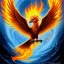 Placeholder: a phoenix whose one wing is made of water and one wing made of fire, phoenix bird, realistic, intricately detailed