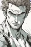 Placeholder: deranged young man with scruffy hair, stubble and a judgmental look on his face comic book style