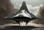 Placeholder: small, sleek, cargo spaceship, looking like a manta ray, landing on an alien street, photorealistic, highly detailed