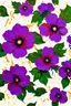 Placeholder: SEAMLESS Pattern masterfully detailed, vibrant big purple flowers, green leaves and golden lines created with spatulated oil painting techniques, featuring thick, impasto strokes, grunge scratches, and deposit of saturated oil pigments along the with white background