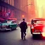 Placeholder: Picture 1950's street life, people, New York, blurred, abstractism, colours, strong texture, 3d