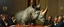 Placeholder: portrait painted by Rembrandt, stupid looking marble dragon rhino at banquet