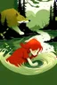 Placeholder: imagen del cuento de caperucita roja cuando ella se asoma al río, con el lobo ahogandose