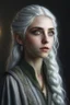 Placeholder: A portrait of a female Elf, silver hair, beautiful