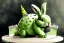 Placeholder: Bunny is having a birthday cake looking like a a hand grenade. Highly detailed, smooth colours, realistic landscape. Aquarell