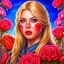 Placeholder: Blue eyed traditional blonde Viking woman art with nature and roses in the background