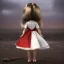 Placeholder: A girl's doll wearing a white dress with red blood bleeding from the back