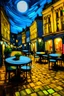 Placeholder: A cup of tea is walking away from the café alone in the painting of Van Gogh Café Terrace at Night