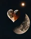 Placeholder: Moon in shape of realisitic heart, biological heart, cinematic, {abstract}, depression, space background, atmospheric, fire, DLSR, soft focus, dispersion