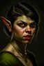 Placeholder: Portrait of a female fantasy orc, short hair, short fangs, Caravaggio style