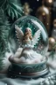 Placeholder: a beautiful, happy angel in a glass ball with Christmas decor