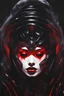 Placeholder: a black and red portrait of a woman's face, neon horror, air brush painting by Hajime Sorayama and Dan Hillier, cgsociety, dark erotica, avant garde gothic androgynous, mixed media, dystopian art, cosmic art, analog horror, nightmarefuel, hauntingly beautiful, beautifully ominous, sharp and razor focused in stunning HD, world class art, unique, modern masterpiece, exceptional, exquisite, dark fantasy, grime, neoism, apocalypse art, calotype