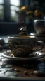 Placeholder: Bring a friend to the funeralAngry cup of coffee jumping from table, Miki Asai Macro photography, close-up, hyper detailed, trending on artstation, sharp focus, studio photo, intricate details, highly detailed, by greg rutkowski