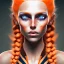 Placeholder: fantasy setting, woman, two-toned streaked orange and white hair, ranger, freckles