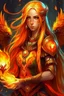 Placeholder: Female paladin Druid. Made from fire. Golden long hair, half braids half down with fire texted. Fire eyes. Makes fire with hands. Has a tattoo of a phoenix and a dragon.