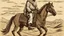 Placeholder: An Arab man riding a horse and holding a sword while walking in the desert, more accurate and more detailed, his face must be visible