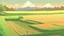 Placeholder: Rice field，Trees，Warm color palette，Animation，A lovely grasshopper