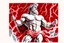 Placeholder: Detailed and realistic illustration of Greek god Zeus holding holding lightning. Vintage style illustration. Red and white lightning. Ultra high resolution.