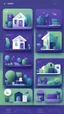 Placeholder: illustrations with a simple art style that show webiste's home page use dark blue-purple and bright green