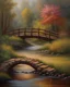 Placeholder: a painting of a bridge over a stream, romanticism landscape painting, intricate and wet oil paint, original post impressionist art, colorful landscape painting, impressionistic painting, landscape painting, romanticism painting, impressionist style painting, classical landscape painting, wooden bridge, impressionist oil painting, inspired by mark keathley, bright depth oil colors, landscape oil painting