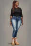 Placeholder: Create a watercolor image of a curvy black female wearing tight cut up jeans and a black tshirt with timberland boots. Prominent make up with hazel eyes. Highly detail two cornrows going down her head.
