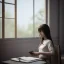 Placeholder: female student studying by the window, anime style, full body, unreal engine 5, cinema4d, sun light, studio lighting --ar 1:1 --v 4