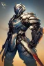 Placeholder: Fully armored cyberpunk samurai, photorealistic