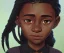 Placeholder: Portrait of a sweet dark skinned 10 year old witch toddler with braided black hair by Jim Kay