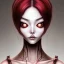 Placeholder: woman with multiple eyes Junji Ito style, darkred tones,