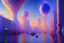 Placeholder: Futuristic cyberpunk street, planet in the sky, claude monet impressionism painting