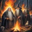 Placeholder: The flickering flames of the campfire danced, casting an ethereal glow upon the faces of the three wizards. Radagast, with his unkempt hair and a menagerie of animals, shared a hearty chuckle with Saruman, the wise and cunning Istari. And there, in the midst of it all, stood Gandalf, the Grey, a twinkle in his eyes as he joined in the mirth. Their laughter echoed through the night, a rare moment of camaraderie amidst the chaos of their journeys. For in their shared purpose to protect Middle-eart