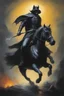 Placeholder: an extremely graphic depiction of the headless horseman, (the headless horseman doesn't have a head), oil painting by Boris Vallejo