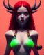 Placeholder: isometric clean art of a cute short Demon women with black horns, deep blood red hair and green eyes, harsh lighting, soft pastel gradients, high definition, 3d icon clay render, blender 3d