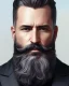 Placeholder: "MIddle aged white human male, with a trimmed but uneven beard, piercing eyes with slick back hair, full-scale head and shoulders portrait, 8k resolution concept art portrait by Greg Rutkowski, Artgerm, WLOP, Alphonse Mucha dynamic lighting hyperdetailed intricately detailed Splash art trending on Artstation triadic colors Unreal Engine 5 volumetric lighting Splash art fantasy"